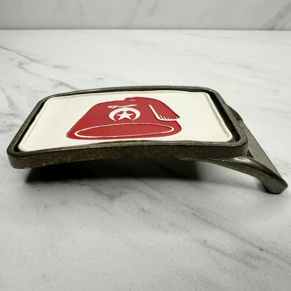 Vintage Shriners Fez Belt Buckle Red White Insert Masonic ✨